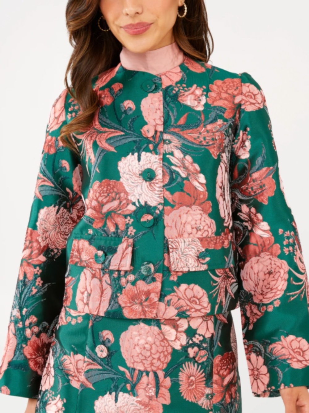 Abbey Glass 2XL jacquard Kennedy floral jacket Forest Mum